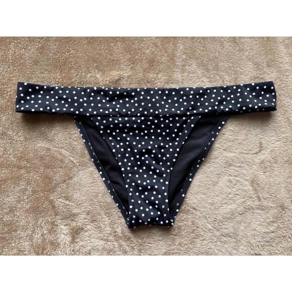 Victorias Secret Polka Dot Bikini Bottoms Black White Foldover Waist Large